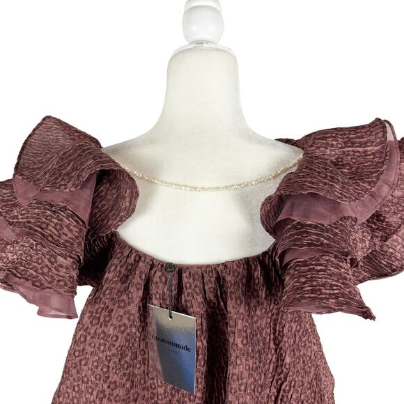 Custommade Kaeyla Ruffle Dress Brown Large NWT - Picture 7 of 11